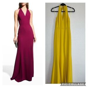 DRESS the Population Tie Back Halter Shiloh Gown Yellow S